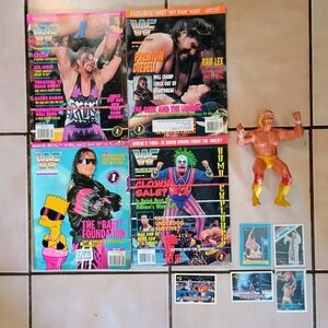 Vintage WWF Wrestling Magazine Lot with Hulk Hogan Action Figure